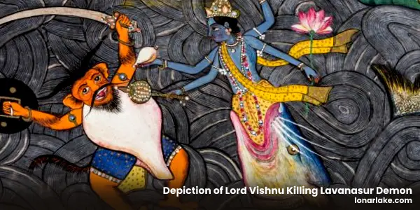 Lonar Lake Mythology | Depiction of Lord Vishnu Killing Lavanasur Demon